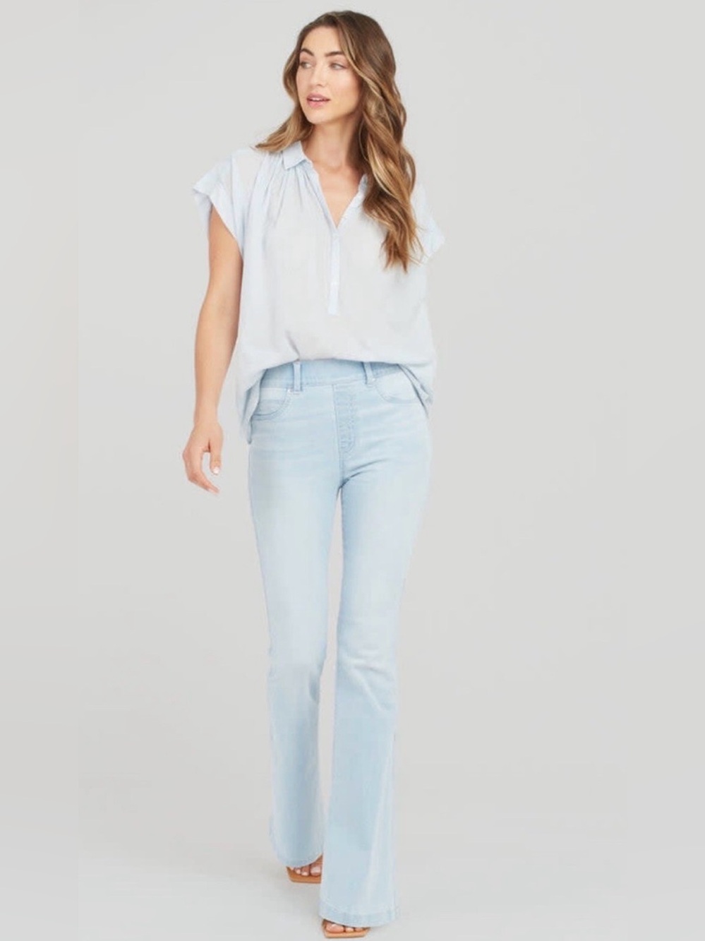 Spanx Flare Retro Light Wash Stretch Denim Blue Jeans 20348T Size Large Tall